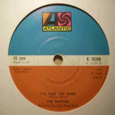 DRIFTERS — I'LL TAKE YOU HOME / I'VE GOT SAND IN MY SHOES / HE'S JUST A PLAYBOY record label scan