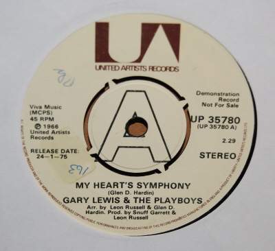 GARY LEWIS AND THE PLAYBOYS — MY HEART'S SYMPHONY / I WON'T MAKE THAT MISTAKE AGAIN record label scan