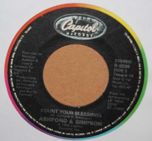 ASHFORD AND SIMPSON — COUNT YOUR BLESSINGS / SIDE EFFECT record label scan