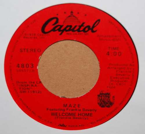 MAZE FEATURING FRANK BEVERLY — WELCOME HOME / LOVELY INSPIRATION record label scan