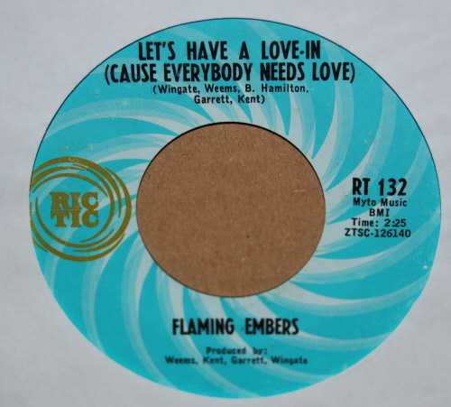FLAMING EMBERS — LET'S HAVE A LOVE IN / HEY MAMA record label scan