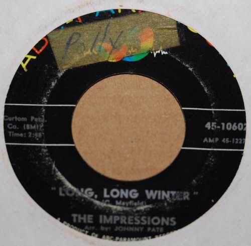 IMPRESSIONS — LONG LONG WINTER / AMEN record label scan