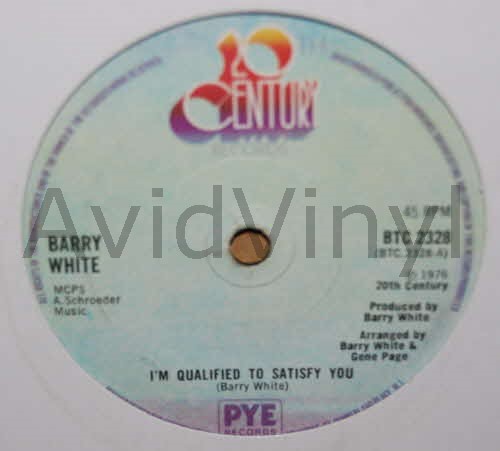BARRY WHITE — I'M QUALIFIED TO SATISFY YOU / INSTRUMENTAL record label scan