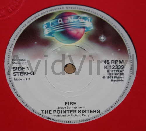POINTER SISTERS — FIRE / AS I COME OF AGE record label scan