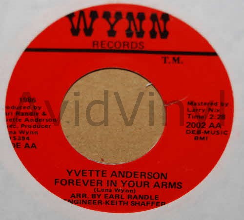 YVETTE ANDERSON — FOREVER IN YOUR ARMS / TENNESSEE LOVER record label scan