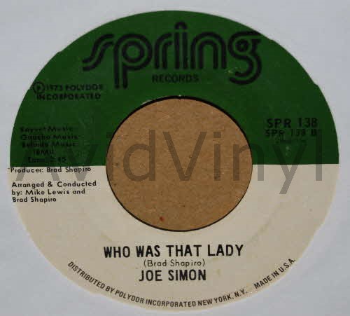 JOE SIMON — WHO WAS THAT LADY / THEME FROM CLEOPATRA JONES record label scan