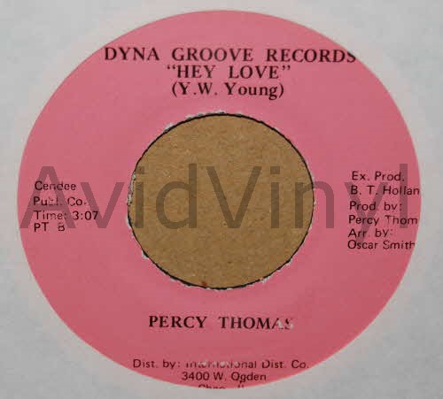PERCY THOMAS — HEY LOVE / LONELY IN CROWD record label scan