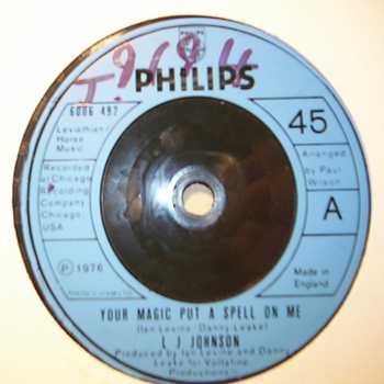 L J.J.OHNSON — YOUR MAGIC PUT A SPELL ON ME / SPELLBOUND record label scan