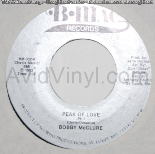 BOBBY MCCLURE — PEAK OF LOVE / PT2 record label scan