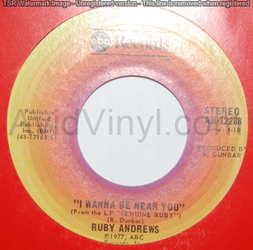 RUBY ANDREWS — I WANNA BE NEAR YOU / CINDERFELLA record label scan