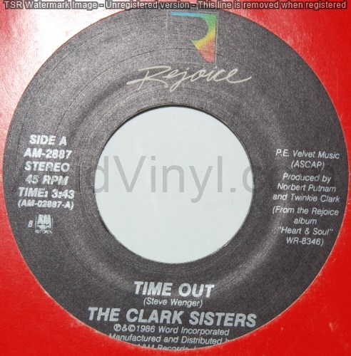 CLARK SISTERS — TIME OUT / HE'LL TURN YOUR SCARS INTO STARS record label scan