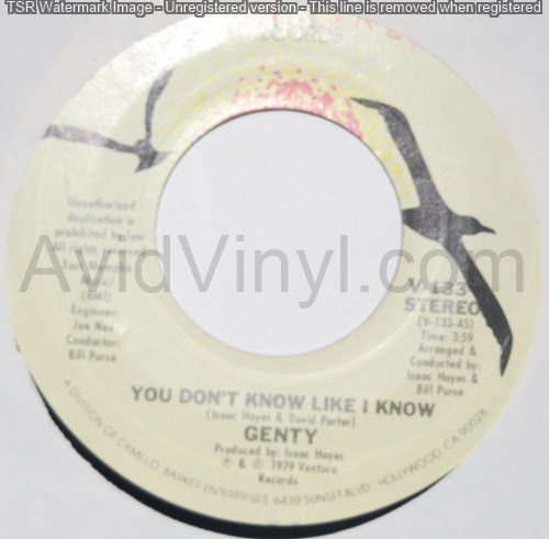 GENTY — YOU DON'T KNOW LIKE I KNOW / BABY GOODNIGHT record label scan