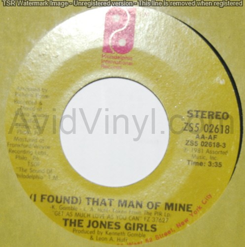 JONES GIRLS — THAT MAN OF MINE / LOVE DON’T EVER SAY GOODBYE record label scan
