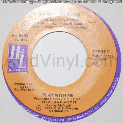 SANDY MERCER — PLAY WITH ME / SAME record label scan