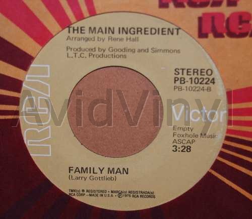 MAIN INGREDIENT — FAMILY MAN / ROLLING DOWN A MOUNTAINSIDE record label scan