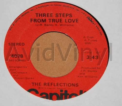 REFLECTIONS — THREE STEPS FROM TRUE LOVE / HOW COULD WE LET THE LOVE GET AWAY record label scan