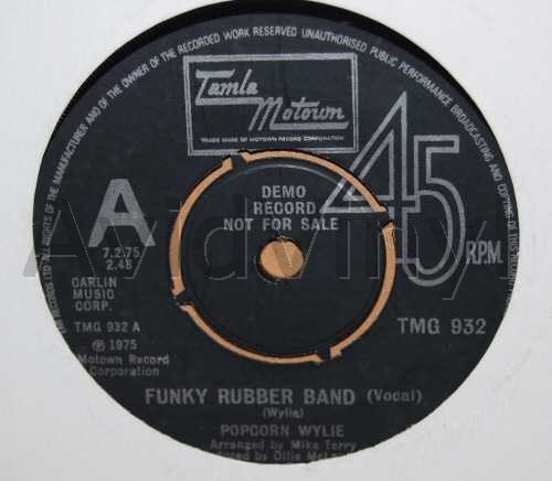 POPCORN WYLIE — FUNKY RUBBER BAND / INSTRUMENTAL record label scan