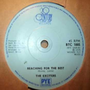 EXCITERS — REACHING FOR THE BEST / KEEP ON REACHIN record label scan