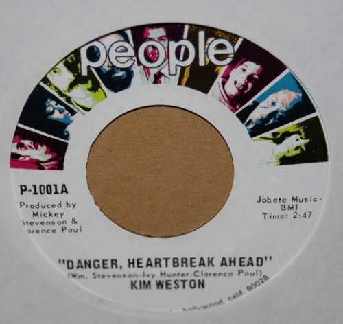 KIM WESTON — DANGER HEARTBREAK AHEAD / I'LL BE THINKIN record label scan