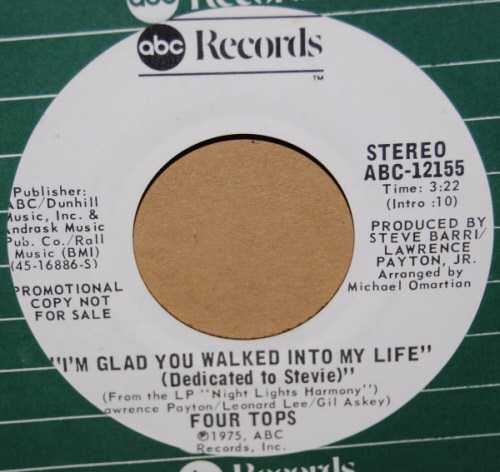 FOUR TOPS — I'M GLAD YOU WALKED INTO MY LIFE / SAME record label scan