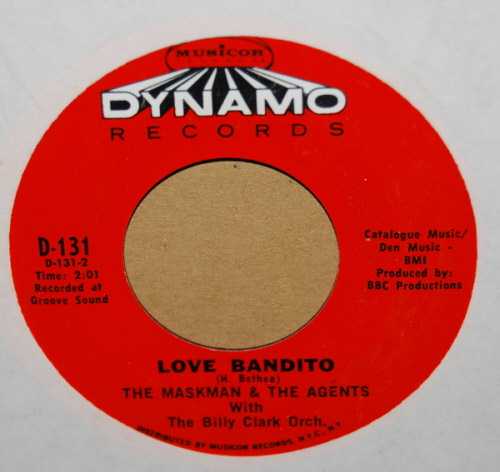 MASKMAN AND THE AGENTS — LOVE BANDITO / MY WIFE, MY DOG, MY CAT record label scan