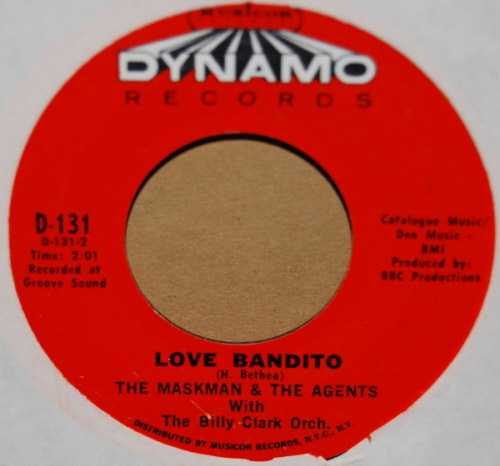 MASKMAN AND THE AGENTS — LOVE BANDITO / MY WIFE, MY DOG, MY CAT record label scan