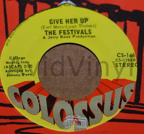 FESTIVALS — GIVE HER UP / GEE BABY record label scan