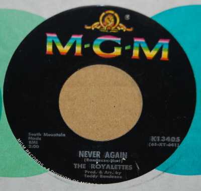 ROYALETTES — NEVER AGAIN / I WANT TO MEET YOU record label scan