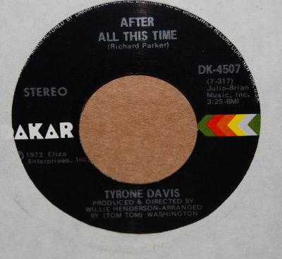 TYRONE DAVIS — AFTER ALL THIS TIME / WAS I JUST A FOOL record label scan