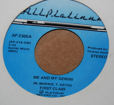 FIRST CLASS — ME AND MY GEMINI / SING ME AND MY GEMINI record label scan