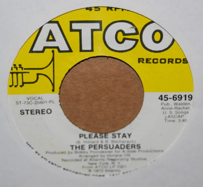 PERSUADERS — PLEASE STAY / BAD, BOLD AND BEAUTIFUL, GIRL record label scan