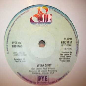 EVELYN THOMAS — WEAK SPOT / DANCIN IS MY WEAK SPOT record label scan