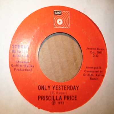 PRISCILLA PRICE — ONLY YESTERDAY / FUNNY record label scan