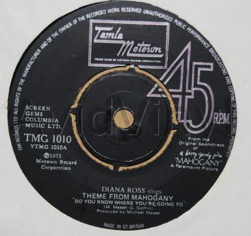 DIANA ROSS — DO YOU KNOW WHERE YOUR GOING TO / NO ONES GONNA BE A FOOL FOREVER record label scan