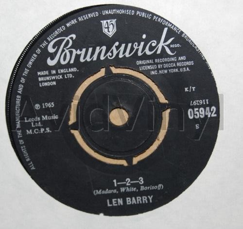 LEN BARRY — 1 2 3 / BULLSEYE record label scan