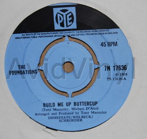 FOUNDATIONS — BUILD ME UP BUTTERCUP / NEW DIRECTION record label scan