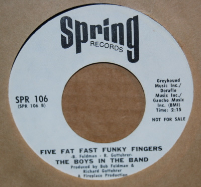 BOYS IN THE BAND — FIVE FAT FAST FUNKY FINGERS / MONEY MUSIC record label scan
