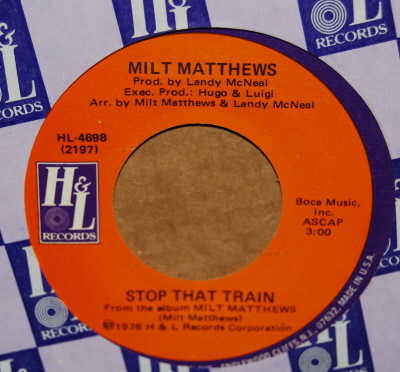 MILT MATTHEWS — STOP THAT TRAIN / THIS IS MY SONG record label scan