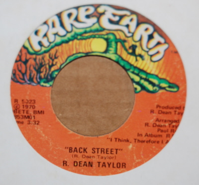 R DEAN TAYLOR — BACK STREET / AIN'T IT A SAD THING record label scan