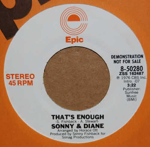 SONNY AND DIANE — THAT'S ENOUGH / SAME record label scan