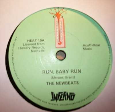 NEWBEATS — RUN BABY RUN / CRYING MY HEART OUT / DON'T TURN ME LOOSE record label scan