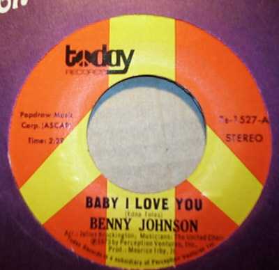 BENNY JOHNSON — BABY I LOVE YOU / GIVE IT UP record label scan