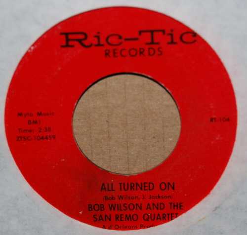 BOB WILSON AND THE SAN REMO STRINGS / SAN REMO GOLDEN STRINGS — ALL TURNED ON / HUNGRY FOR LOVE record label scan