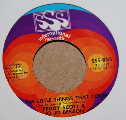 PEGGY SCOTT AND JO JO BENSON — THE LITTLE THINGS THAT COUNT / LET'S SPEND A DAY OUT IN THE COUNTRY record label scan