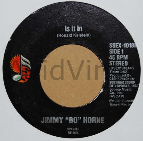 JIMMY BO HORNE — IS IT IN / I WANNA GO HOME WITH YOU record label scan