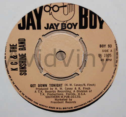 K C AND THE SUNSHINE BAND — GETT DOWN TONIGHT / YOU DON'T KNOW record label scan