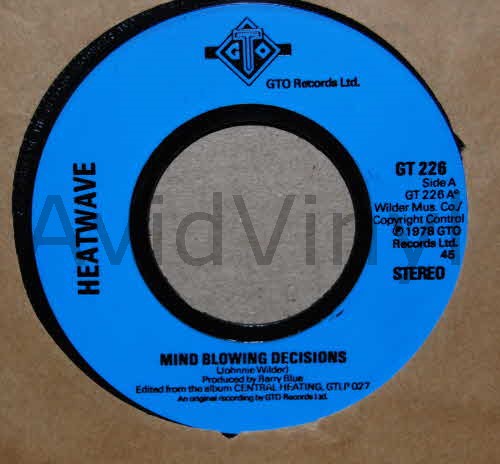 HEATWAVE — MIND BLOWING DECISIONS / I'LL BEAT YOUR BOOTY record label scan