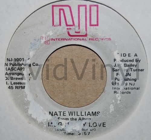 NATE WILLIAMS — MUGGED BY LOVE / OFFER YOU CAN'T REFUSE record label scan