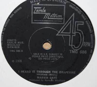 MARVIN GAYE — I HEARD IT THROUGH THE GRAPEVINE / NEED SOMEBODY record label scan