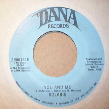 SOLARIS — YOU AND ME / A CASE OF THE BOOGIE record label scan